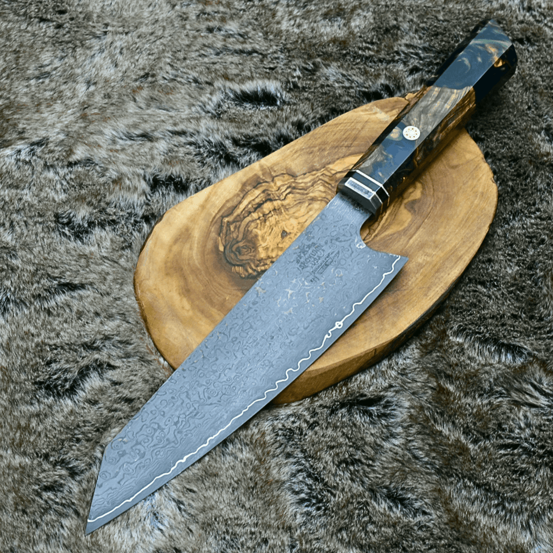 Aurora Japanese Handle - Aurora Japanese Chef Knife with Exotic Olive Burl &amp; Emerald Green Pearl Resin Handle - Shokunin USA