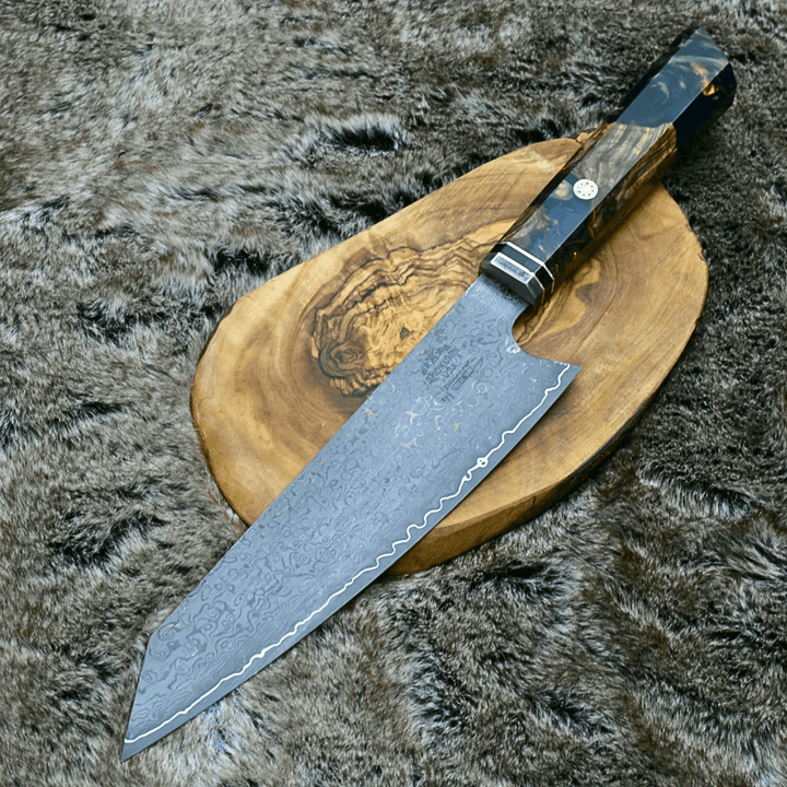 Aurora Japanese Handle - Aurora Japanese Chef Knife with Exotic Olive Burl &amp; Emerald Green Pearl Resin Handle - Shokunin USA