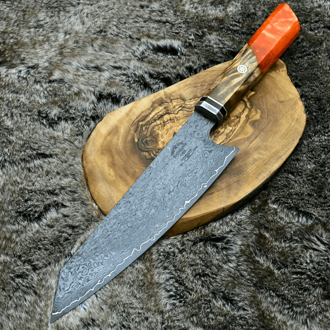 Aurora Olive Handle - Aurora Japanese Chef Knife with Exotic Olive Burl Wood &amp; Resin Composite Handle - Shokunin USA