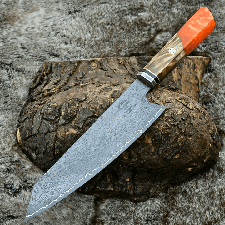 Aurora Knife knife - Aurora Japanese Chef Knife with Exotic Olive Burl Wood &amp; Resin Composite Handle - Shokunin USA