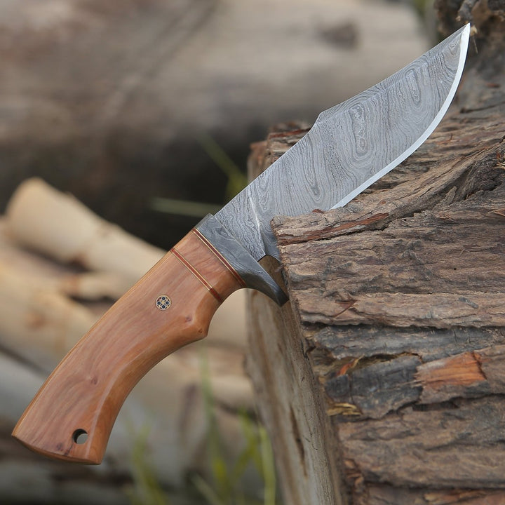 Avatar Damascus knives - Avatar Damascus Hunting Knife with Exotic Olive Wood Handle - Shokunin USA