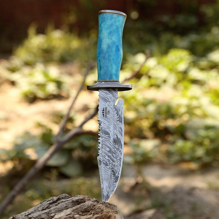 Behemoth Damascus Bowie - Behemoth 7.0" Damascus Steel Handmade Hunting Knife with Bone Handle - Shokunin USA