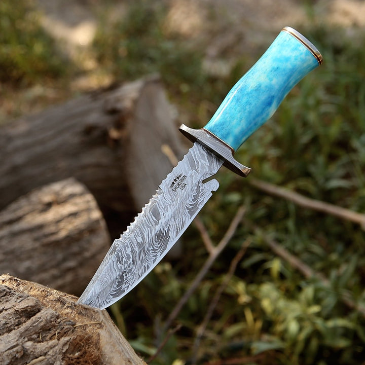 Behemoth Damascus Knife - Behemoth 7.0" Damascus Steel Handmade Hunting Knife with Bone Handle - Shokunin USA