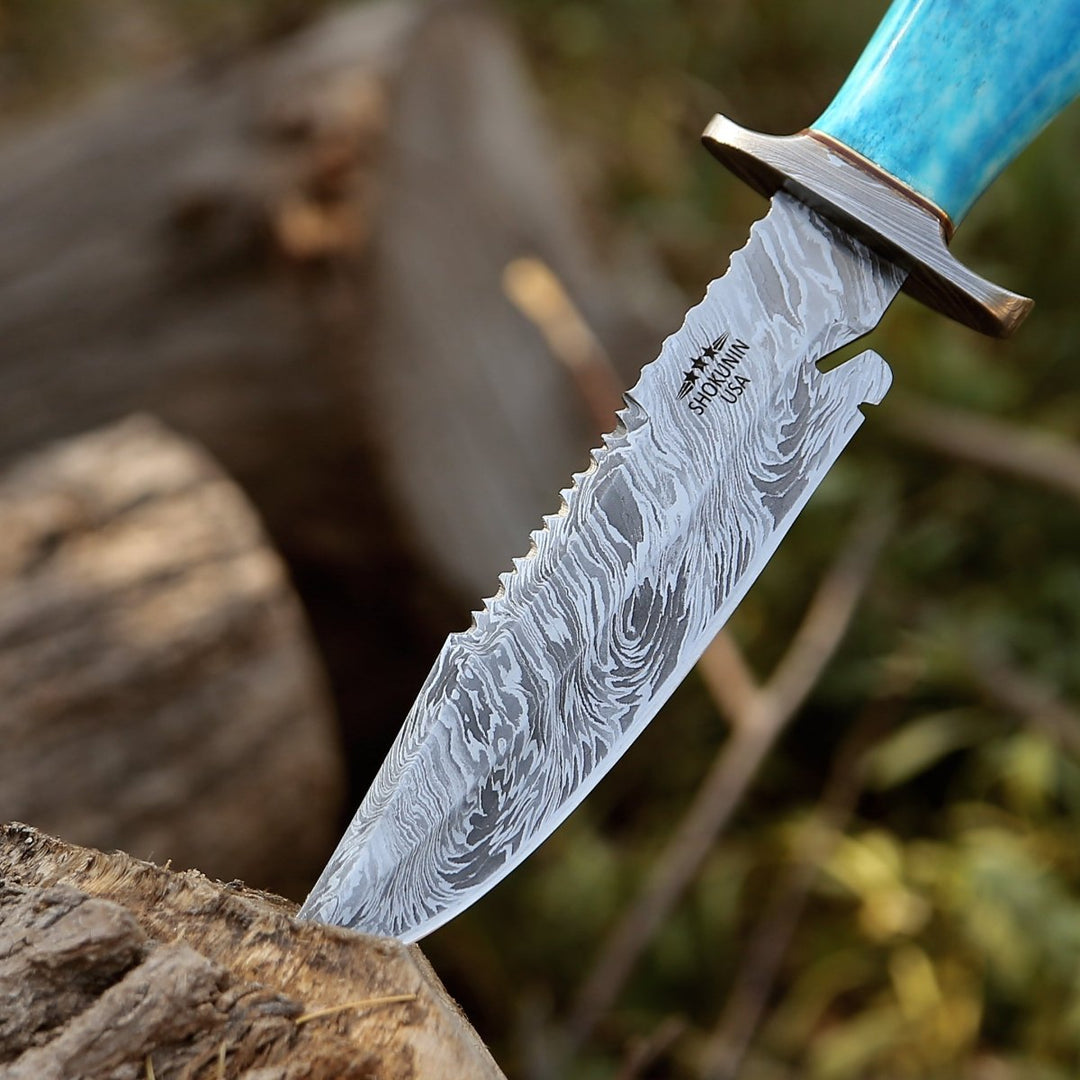 Behemoth Damascus Handle - Behemoth 7.0" Damascus Steel Handmade Hunting Knife with Bone Handle - Shokunin USA