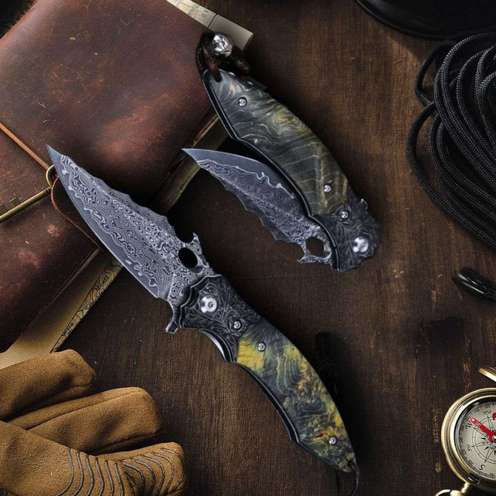 Blackbird Japanese Handle - Blackbird Japanese EDC Pocket Knife with Stained Maple Burl Wood Handle - Shokunin USA