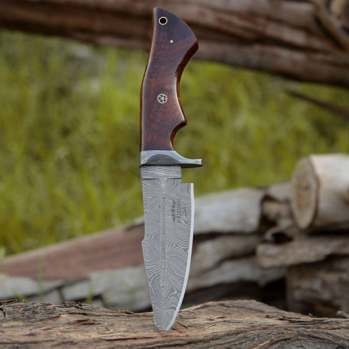 blade bolt knives - Bolt Damascus Custom Hunting Knife with Rose Wood Handle &amp; Leather Sheath - Shokunin USA