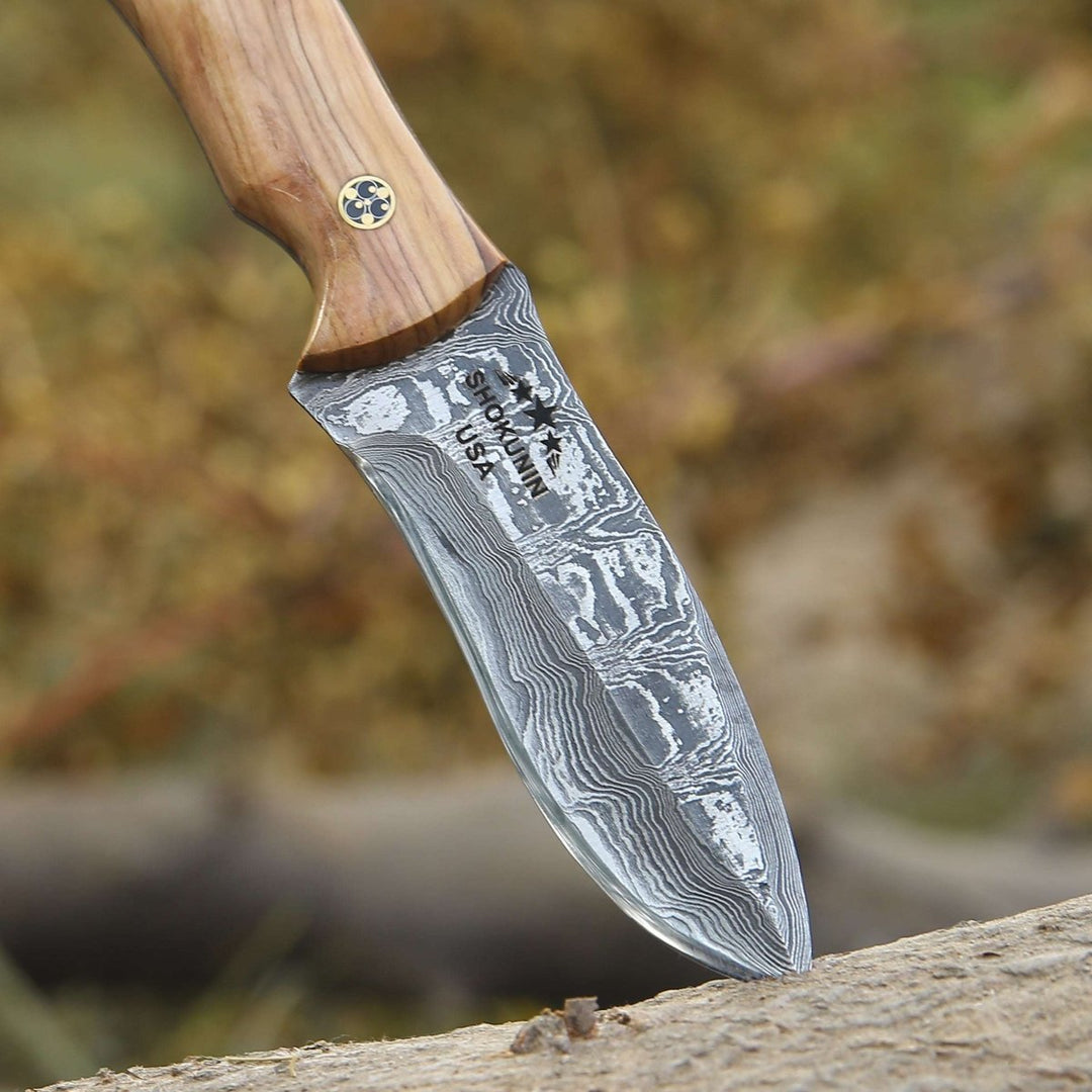 personalized engraved knife - Breeze Hunting Knife with Exotic Olive Wood &amp; Resin Handle - Shokunin USA