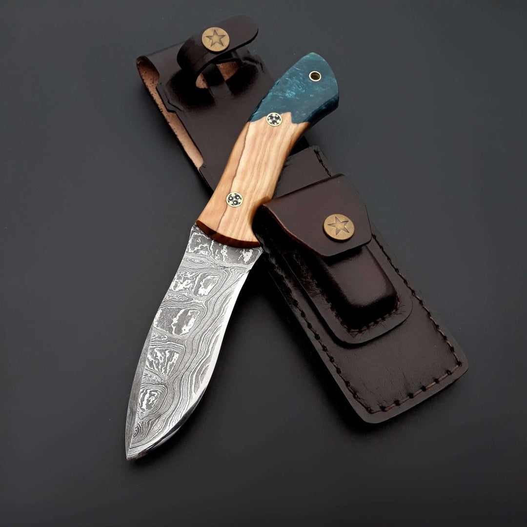 deer skinning knives - Breeze Hunting Knife with Exotic Olive Wood &amp; Resin Handle - Shokunin USA