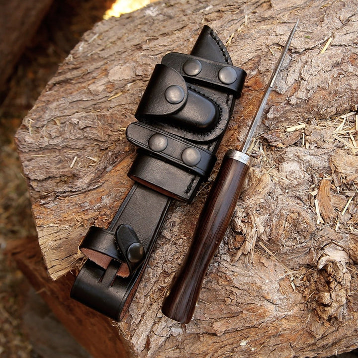 Captain Hunting Handle - Captain Damascus Hunting Knife with Gut Hook &amp; Exotic Wenge Wood Handle - Shokunin USA