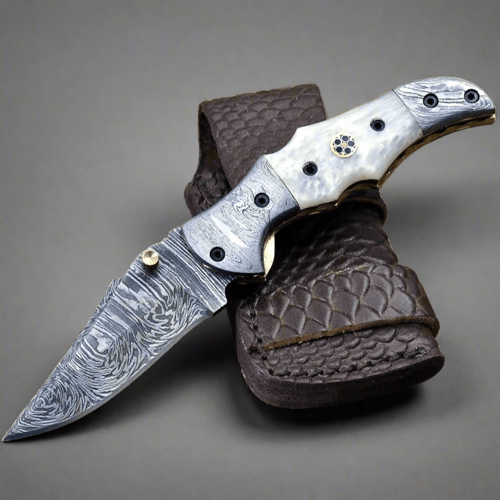 Celtic Gentleman's Folding Knife with Pearl Handle and Knife Sharpener - Shokunin USA