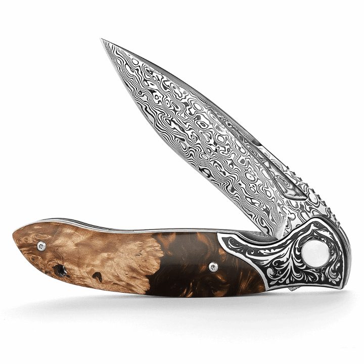 Demeter Japanese knives - Demeter Japanese VG10 Damascus Pocket Knife with Exotic Olive Burl - Shokunin USA