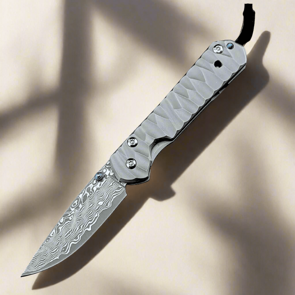 Diamond Japanese Handle - Diamond Japanese EDC Pocket Knife with VG10 Damascus Blade, Titanium Handle &amp; Sheath - Shokunin USA
