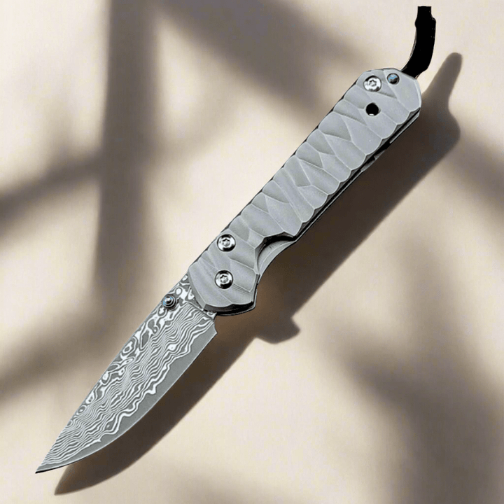 Diamond Japanese Handle - Diamond Japanese EDC Pocket Knife with VG10 Damascus Blade, Titanium Handle &amp; Sheath - Shokunin USA