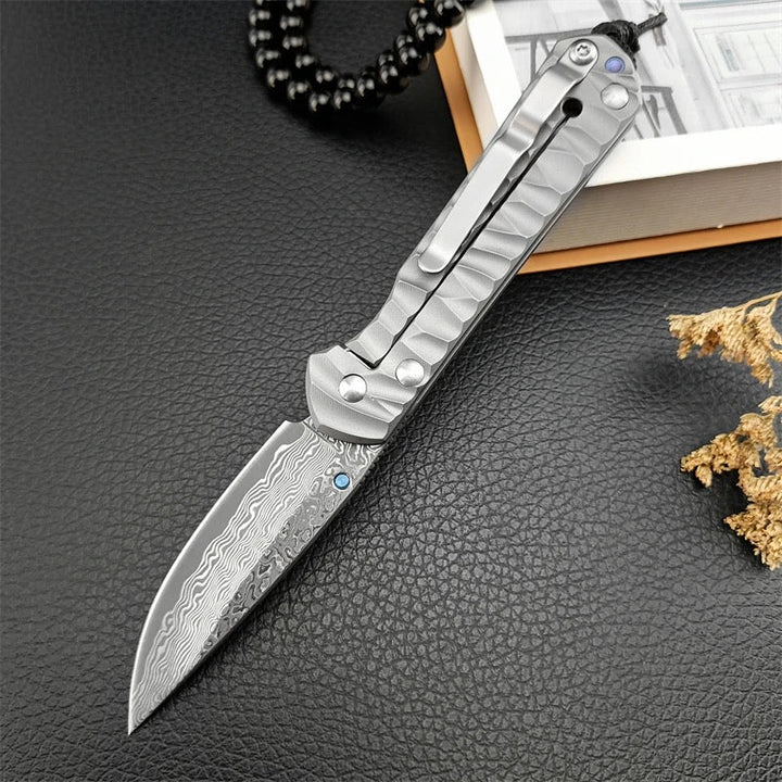 Diamond EDC Knife - Diamond Japanese EDC Pocket Knife with VG10 Damascus Blade, Titanium Handle - Shokunin USA