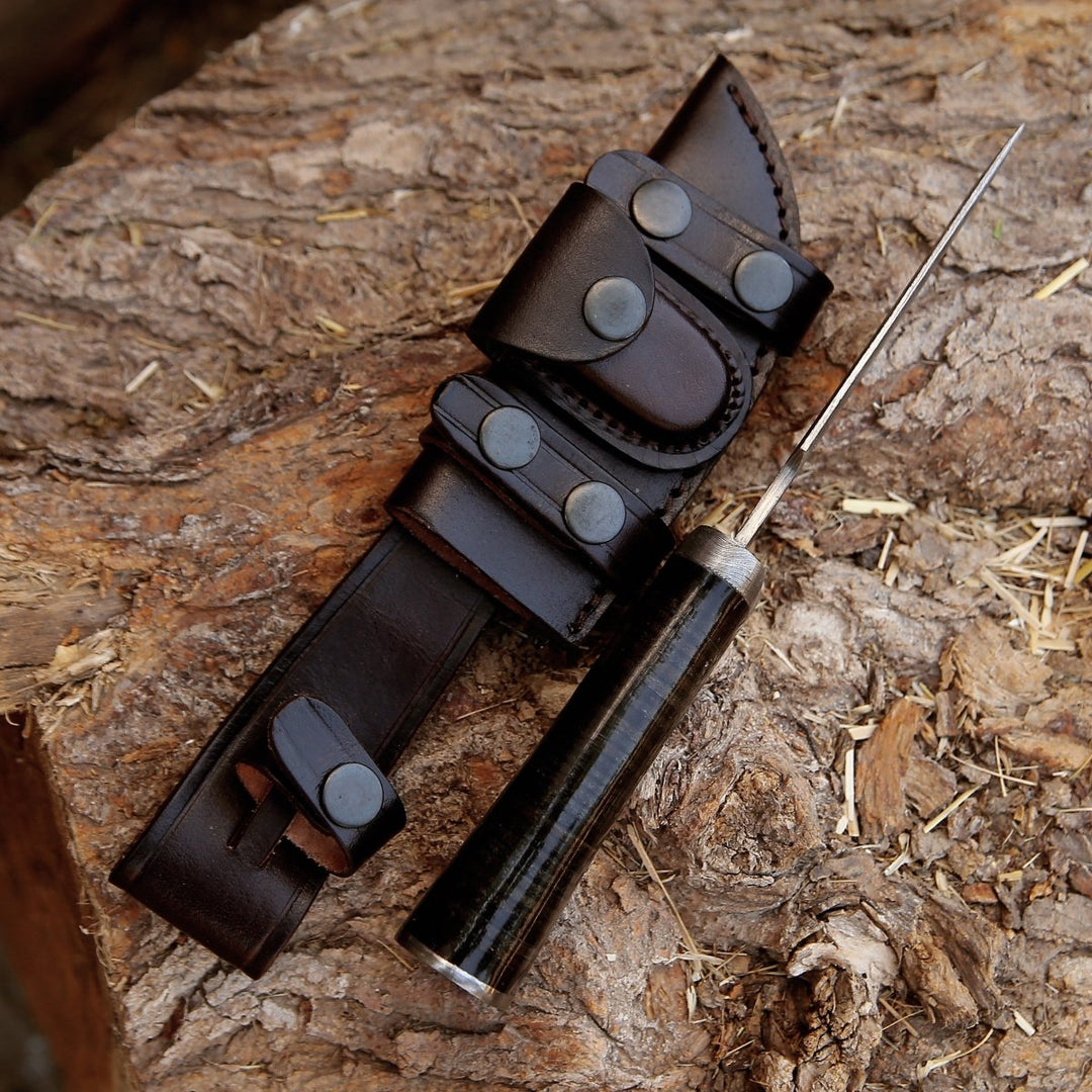 Dynasty Damascus Handle - Dynasty Damascus Hunting Knife with Stacked Leather Handle - Shokunin USA