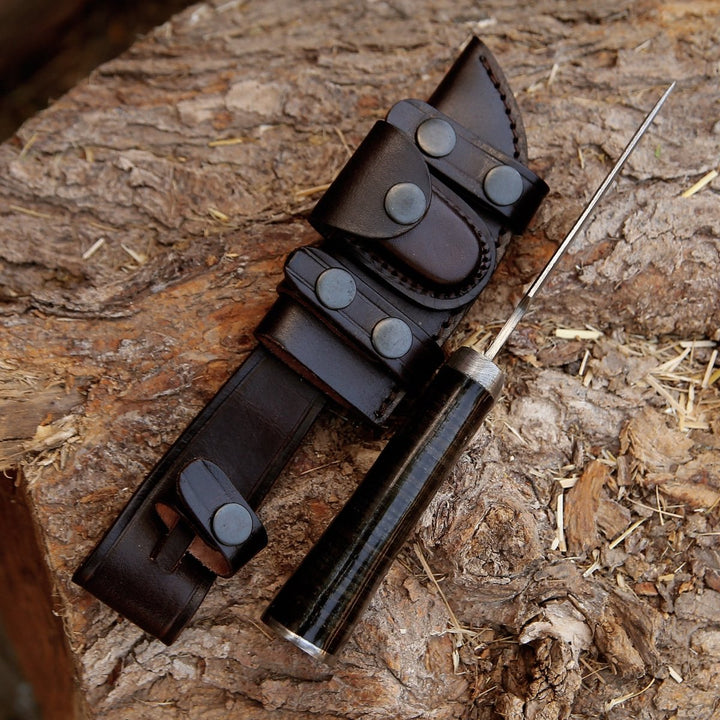 Dynasty Damascus Handle - Dynasty Damascus Hunting Knife with Stacked Leather Handle - Shokunin USA