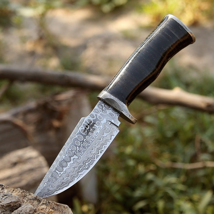 Dynasty Damascus Knife - Dynasty Damascus Hunting Knife with leather Handle - Shokunin USA