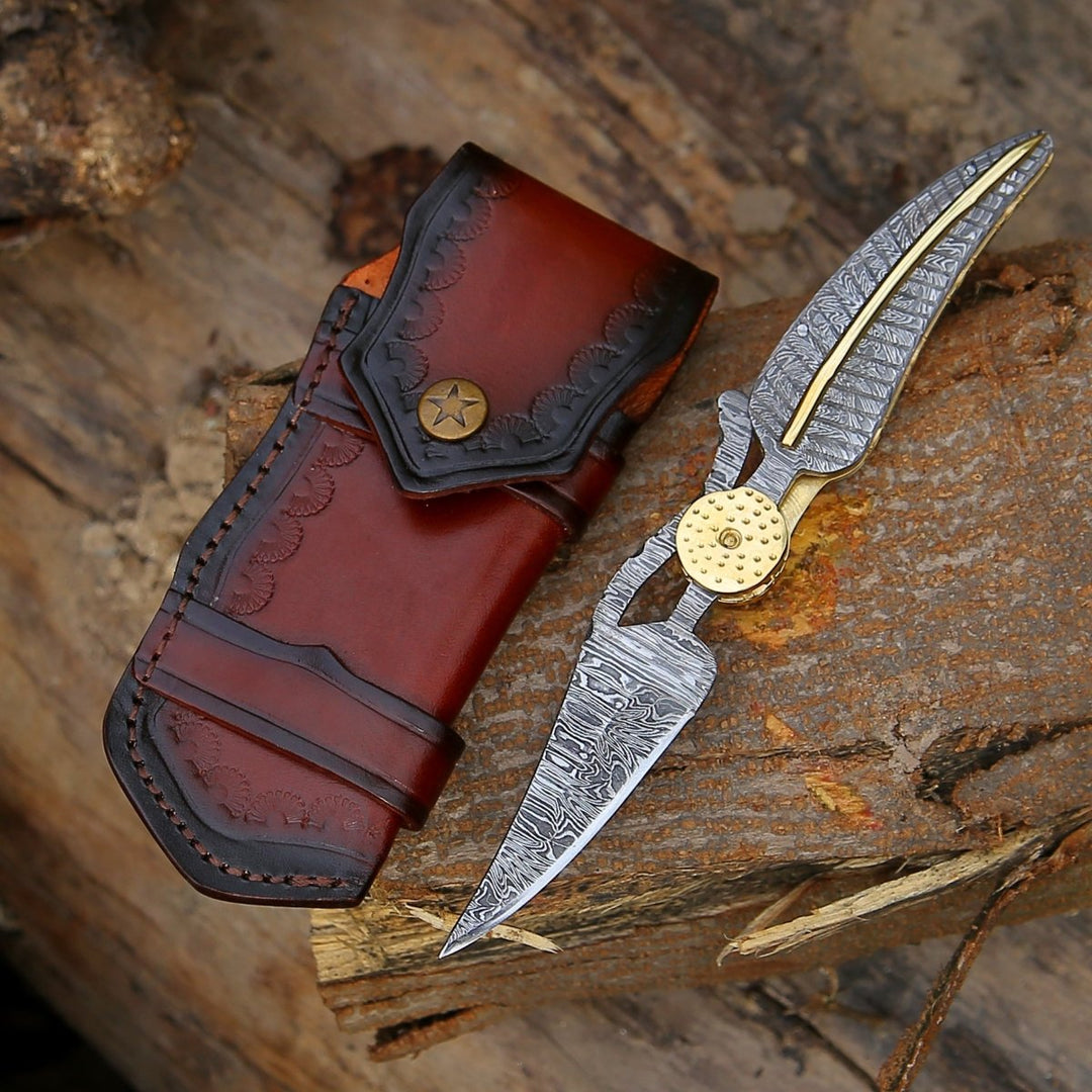 Elegance Pocket Knife - Elegance Handmade Personalized Damascus Hunting Pocket Knife with Damascus Handle - Shokunin USA