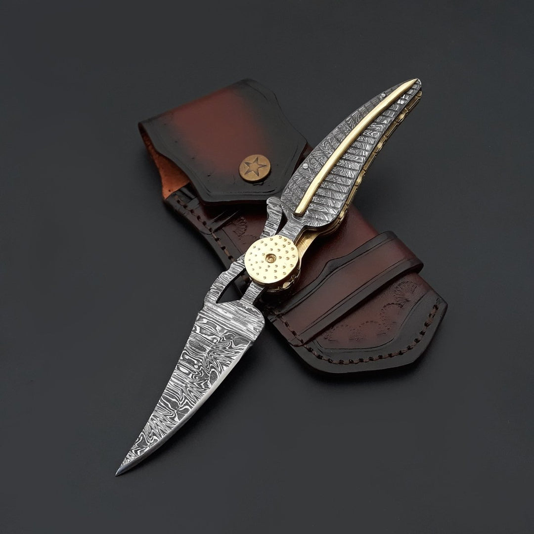 Elegance Damascus knives - Elegance Handmade Personalized Damascus Hunting Pocket Knife with Damascus Handle - Shokunin USA