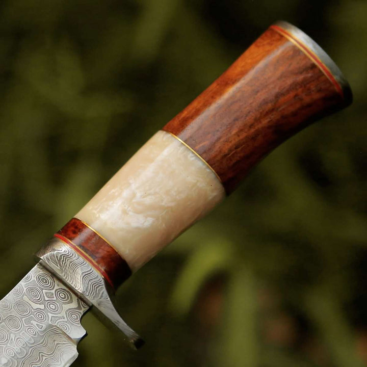 Elite Knife knives - Elite Damascus Hunting Knife with Mother of Pearl &amp; Rose Wood Handle - Shokunin USA
