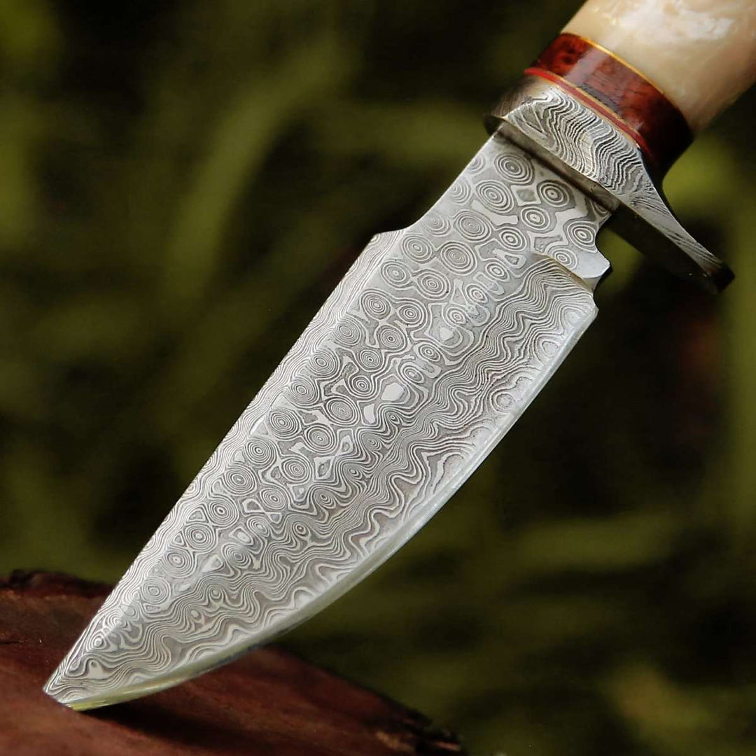 Elite Mother Handle - Elite Damascus Hunting Knife with Mother of Pearl &amp; Rose Wood Handle - Shokunin USA