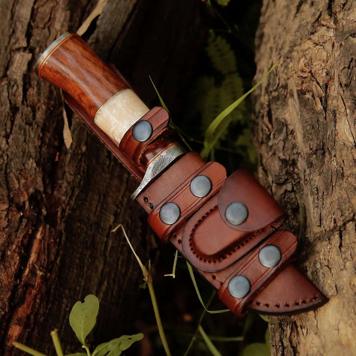 Elite Damascus knives - Elite Damascus Hunting Knife with Mother of Pearl &amp; Rose Wood Handle - Shokunin USA