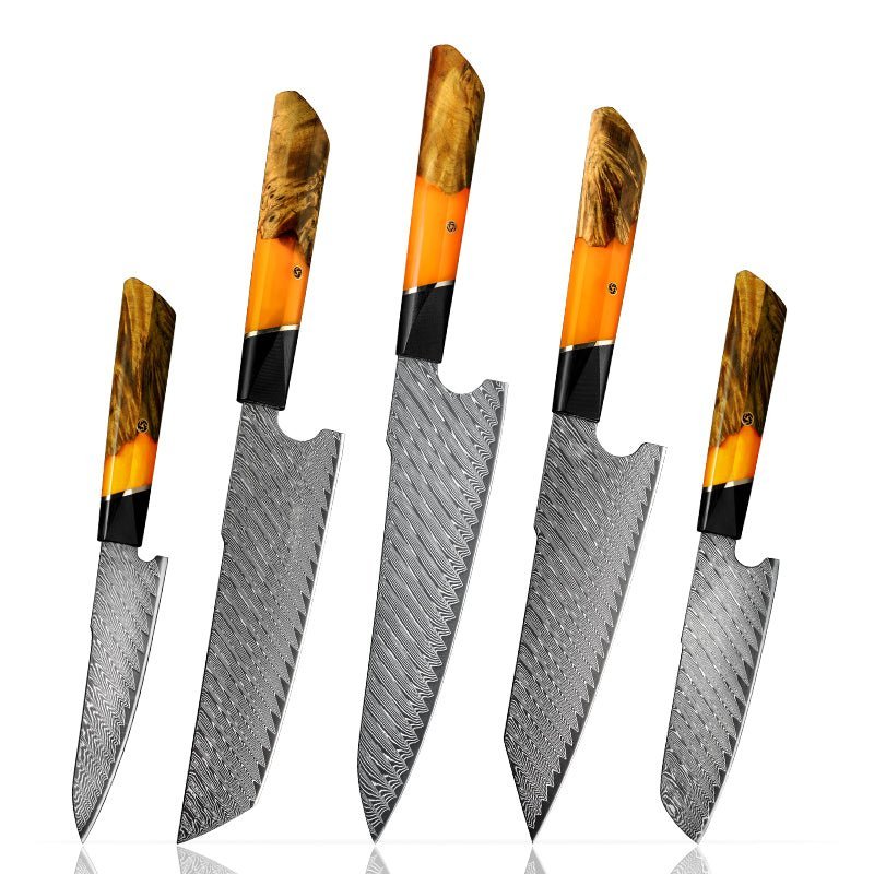 Elite Series Knife - Elite Series VG10 Damascus Knife Set with Exotic Burl Wood Handle - Shokunin USA