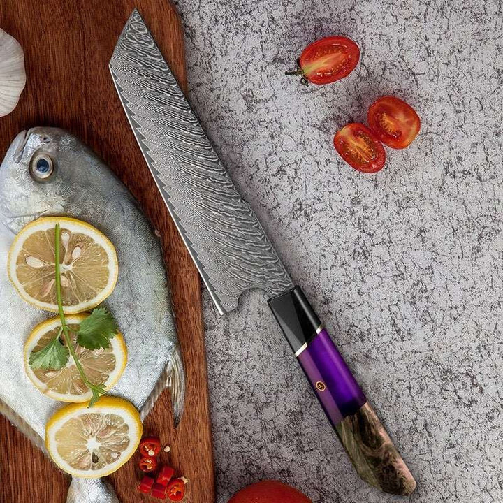 Elite Damascus Handle - Elite Series VG10 Damascus Knife Set with Exotic Burl Wood Handle - Shokunin USA