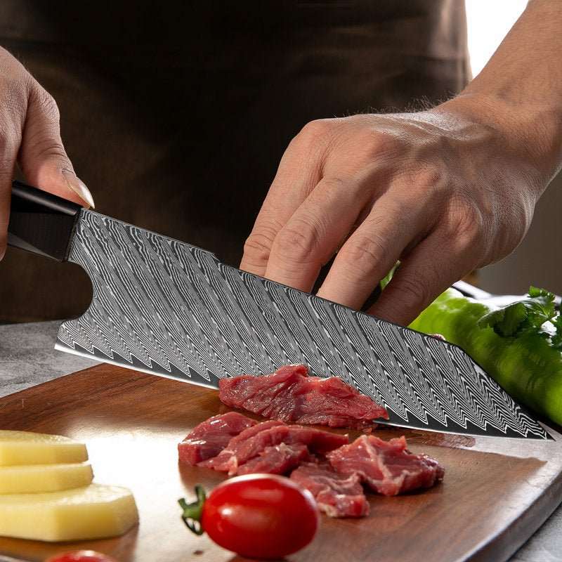 Elite Damascus Knife - Elite Series VG10 Damascus Knife Set with Exotic Burl Wood Handle - Shokunin USA