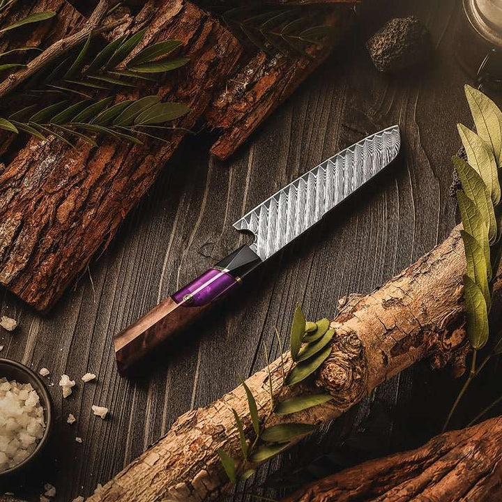 Elite Wood knife - Elite Series VG10 Damascus Knife Set with Exotic Burl Wood Handle - Shokunin USA