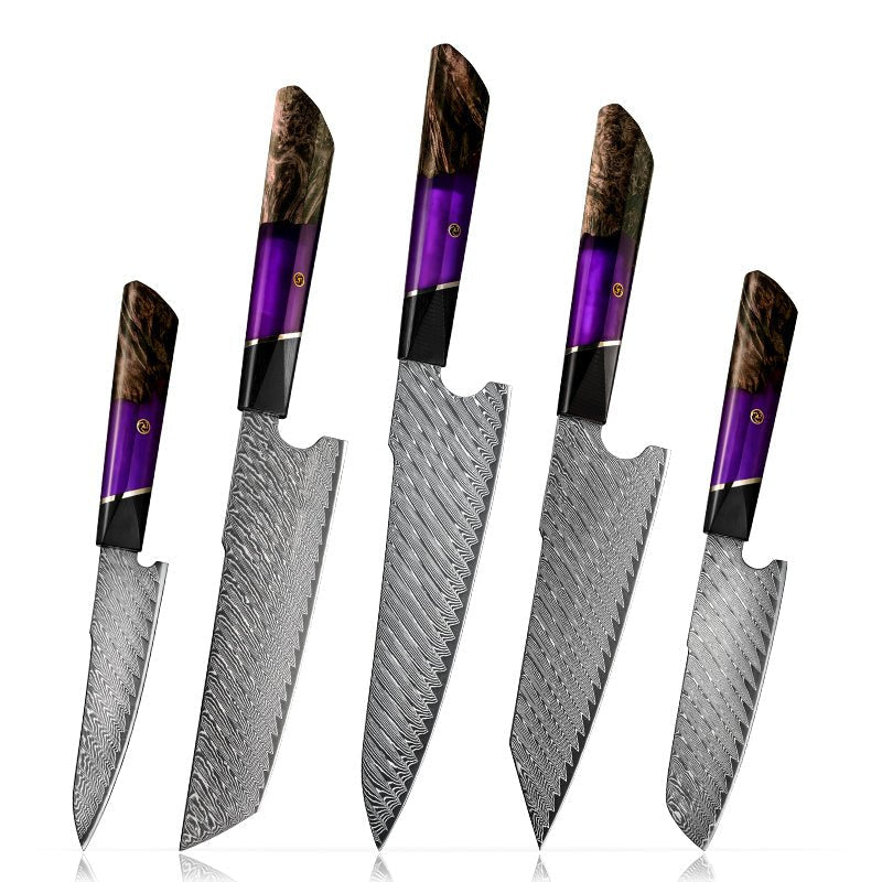 Elite Series Handle - Elite Series VG10 Damascus Knife Set with Exotic Burl Wood Handle - Shokunin USA