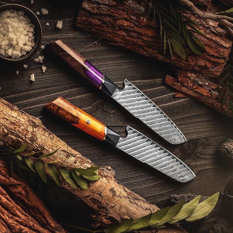 Elite Handle knife - Elite Series VG10 Damascus Knife Set with Exotic Burl Wood Handle - Shokunin USA