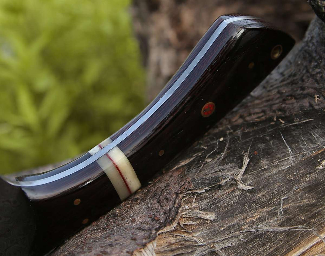 Ember Damascus Nakiri - Ember Damascus Cleaver Knife with Bone &amp; Exotic Wenge Wood Handle - Shokunin USA