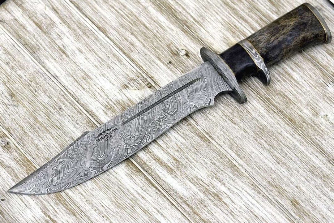 Enigma Bowie Leather - Enigma Bowie Knife with Bone Handle &amp; Leather Sheath - Shokunin USA