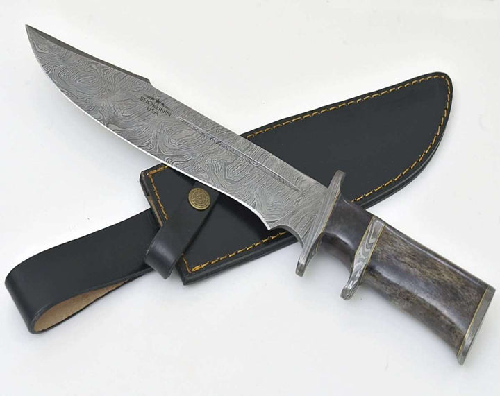 Enigma Bowie Handle - Enigma Bowie Knife with Bone Handle &amp; Leather Sheath - Shokunin USA