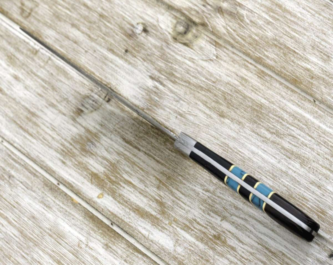 Epicurian Chef Handle - Epicurian Damascus Chef Knife with Exotic Wenge Wood &amp; Turquoise Handle - Shokunin USA