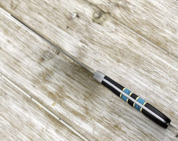 Epicurian Chef Handle - Epicurian Damascus Chef Knife with Exotic Wenge Wood &amp; Turquoise Handle - Shokunin USA