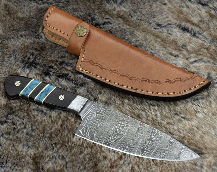 Epicurian Damascus knives - Epicurian Damascus Chef Knife with Exotic Wenge Wood &amp; Turquoise Handle - Shokunin USA