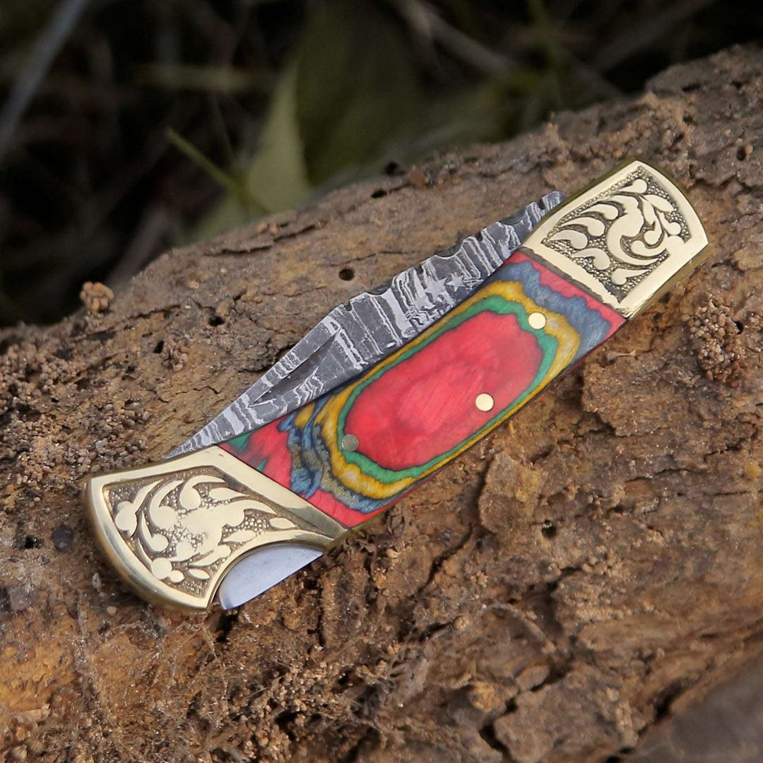 Expedition Pakkawood Handle – Expedition Damascus Folding Pocket Knife with Pakka Wood Handle – shokuninusa