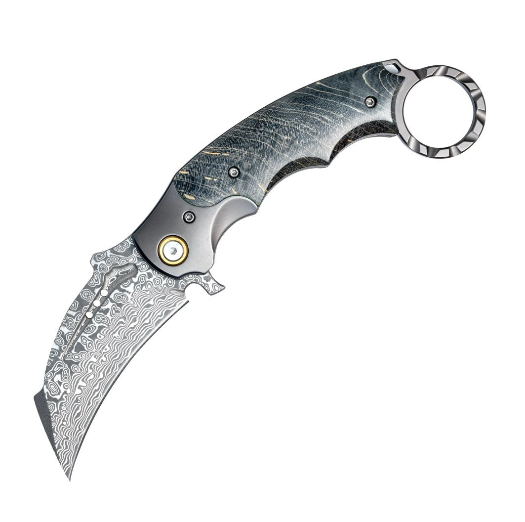 vg10 knife - Falcon Japanese Damascus Pocket Knife with Exotic Stained Maple Burl Handle - Shokunin USA