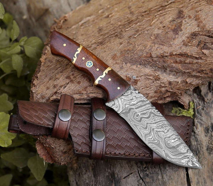 Fang Damascus knives - Fang Damascus Camp Knife with Rose Wood Handle - Shokunin USA