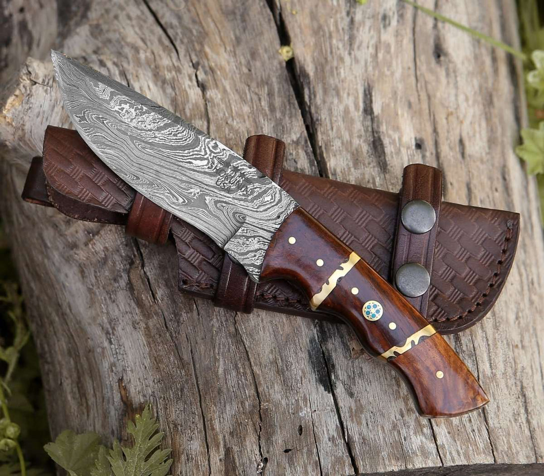 Fang Camp knives - Fang Damascus Camp Knife with Rose Wood Handle - Shokunin USA