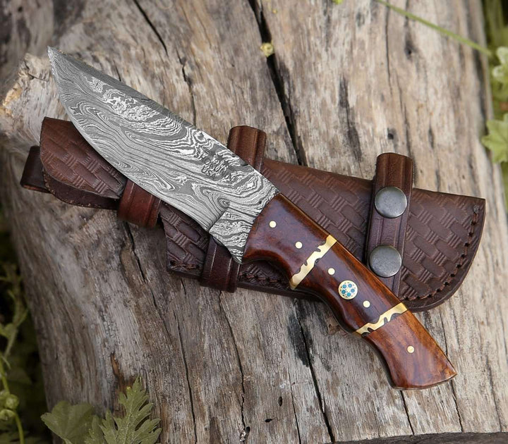 Fang Camp knives - Fang Damascus Camp Knife with Rose Wood Handle - Shokunin USA