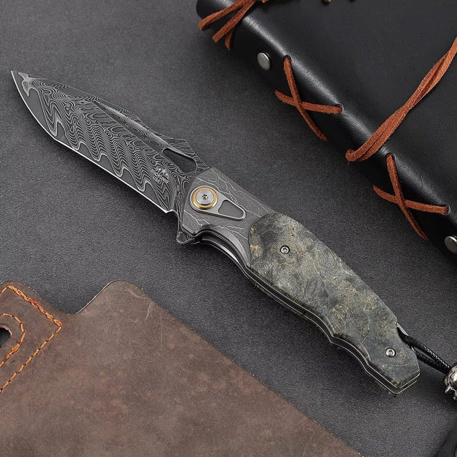 Feoh Japanese Handle - Feoh Japanese Damascus Pocket Knife VG10 with Stained Maple Burl Handle - Shokunin USA