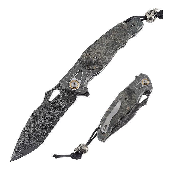 Feoh Damascus Handle - Feoh Japanese Damascus Pocket Knife VG10 with Stained Maple Burl Handle - Shokunin USA