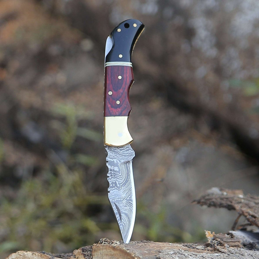 Firestrike Pocket Handle - Firestrike Pocket Knife with Bull Horn &amp; Pakkawood Handle - Shokunin USA