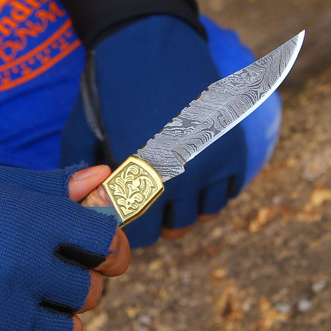 custom damascus knife - Flashblade Handmade Damascus Best EDC Pocket Knife with Leather Sheath &amp; Olive Wood Handle - Shokunin USA