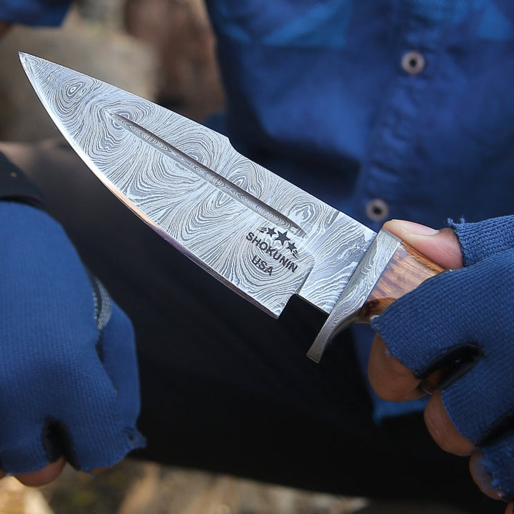 Frontier Steel Handle - Frontier Custom Damascus Steel Knife with Charred Oak Wood Handle - Shokunin USA