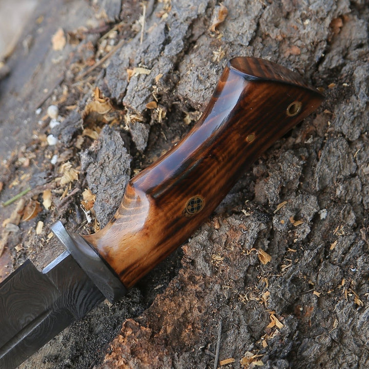 Frontier Steel Knife - Frontier Custom Damascus Steel Knife with Charred Oak Wood Handle - Shokunin USA