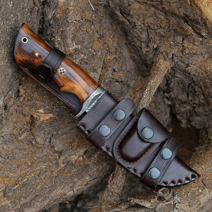 Frontier Knife Handle - Frontier Custom Damascus Steel Knife with Charred Oak Wood Handle - Shokunin USA